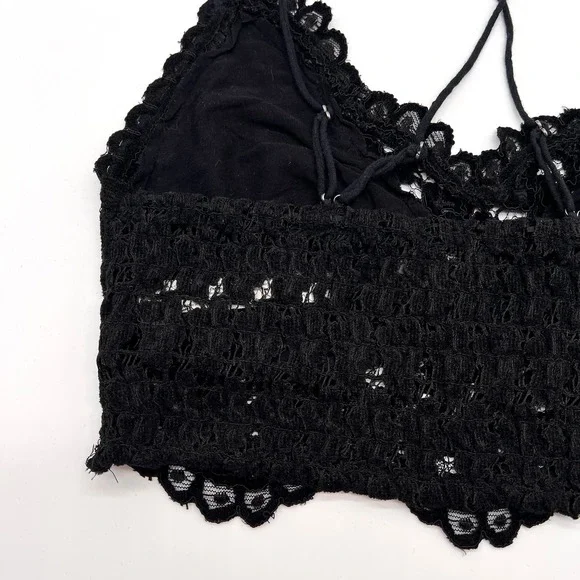 FREE PEOPLE ONE Celine Lace Bralette Womens Small Black Strappy Flocked Velvet - Picture 8 of 15